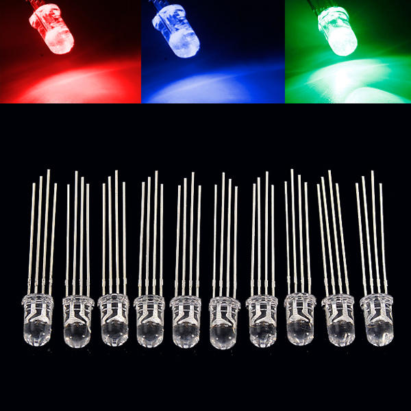 10pcs 5mm RGB LED Common Cathode 4-Pin Tri-Color E...