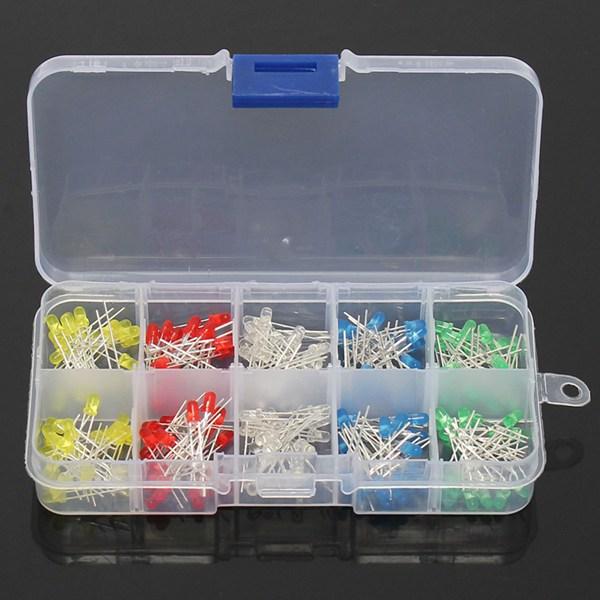 200Pcs 3MM LED Light Assorted Kit Red Green Blue Yellow White DIY LEDs Set