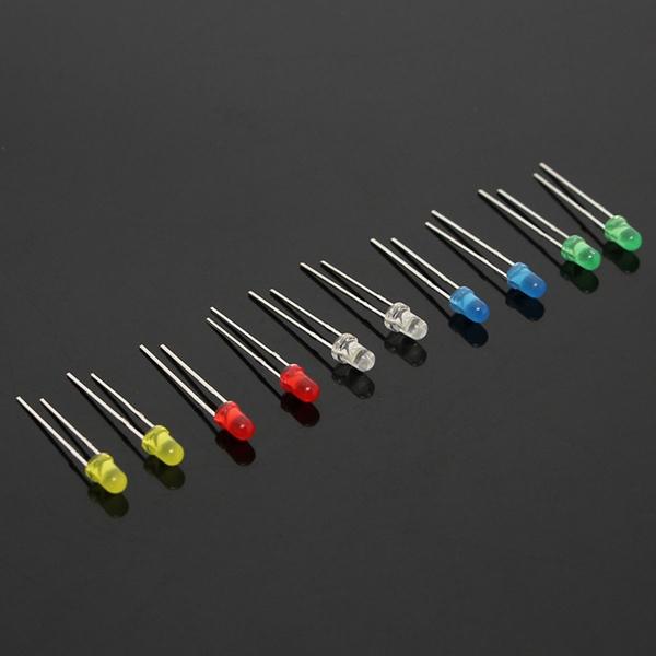 200Pcs 3MM LED Light Assorted Kit Red Green Blue Yellow White DIY LEDs Set