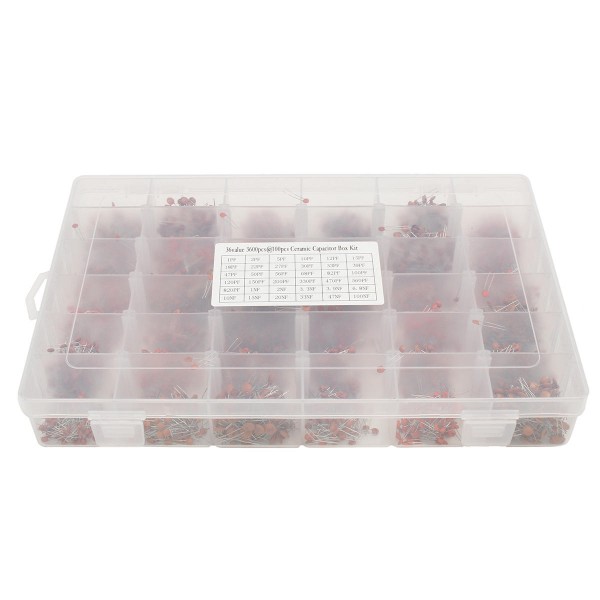 36Value 3600pcs 50V Electrolytic Capacitor Assortment Box Kit Range 100pF - 1uF Ceramic Capacitor