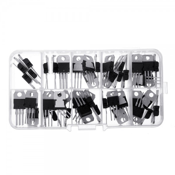 50Pcs 10 values 5 Each LM317T L7805 L7806 L7808 L7809 L7810 L7812 L7815 L7818 L7824 Transistor Assortment Kit