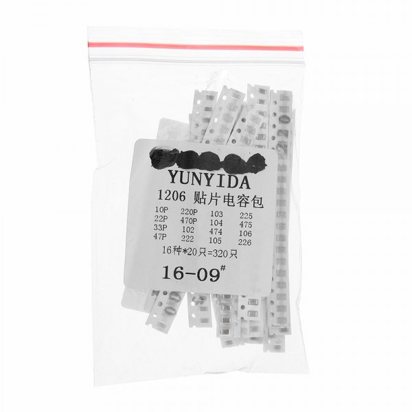 320Pcs 1206 SMD Capacitor Assorted kit 16 Values 20 Each 10pF~22uF Samples Kit Electronic Diy Kit